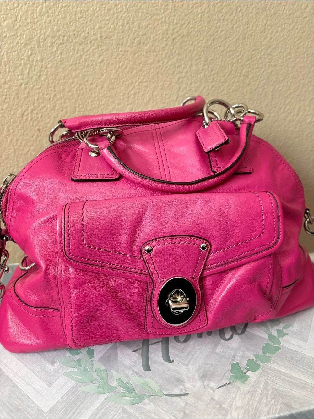 Coach Hot Pink Leather Hobo with Silver Hardware